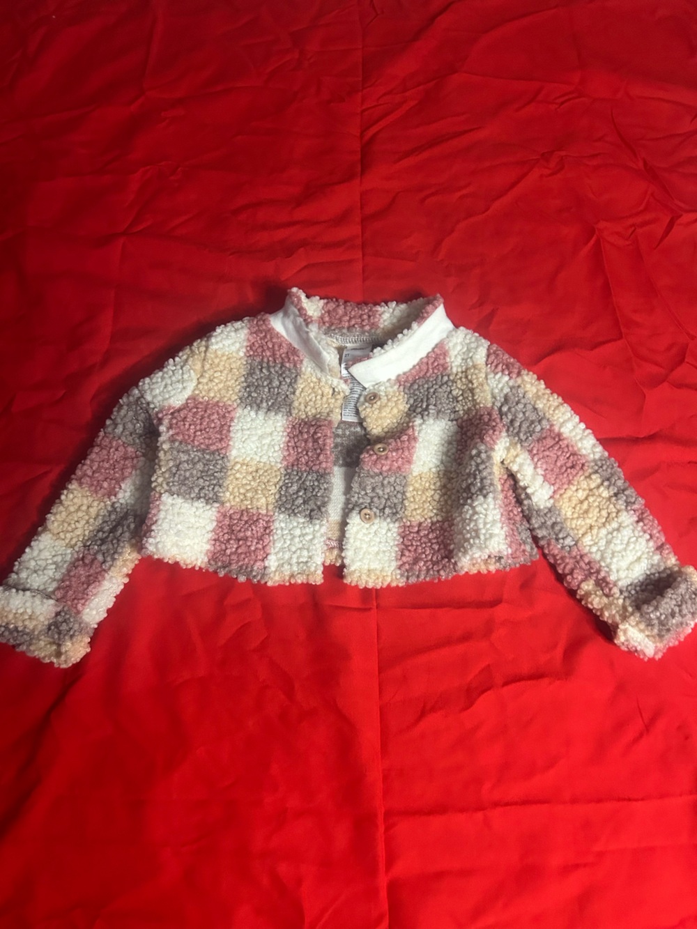 Cozy Checkered Sherpa Button-Front Sweater - Pink, Cream, Gray